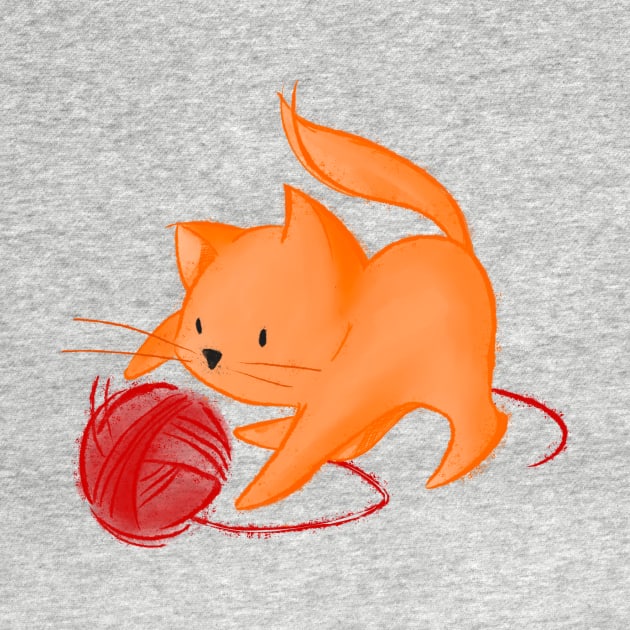 Cute Cat playing with ball of yarn - ginger by Uwaki